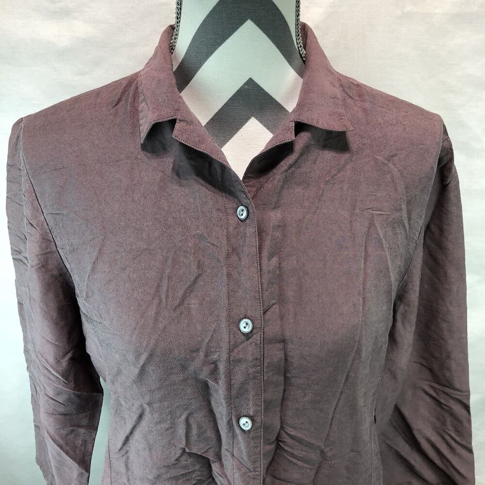 J Jill Jacket Shirt Blouse Top 100% Silk Purple 3/4 Sleeve Women's Sz 8 AA9